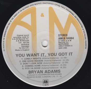 LP Bryan Adams: You Want It, You Got It