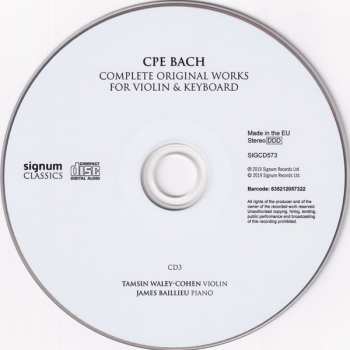 3CD Carl Philipp Emanuel Bach: Complete Original Works For Violin & Keyboard