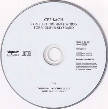 3CD Carl Philipp Emanuel Bach: Complete Original Works For Violin & Keyboard
