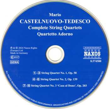 CD Mario Castelnuovo Tedesco: Complete String Quartets