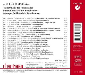 CD Chant 1450: ... Et Lux Perpetua ... : Trauermusik Der Renaissance = Funeral Music Of The Renaissance = Musique Funèbre de la Renaissance
