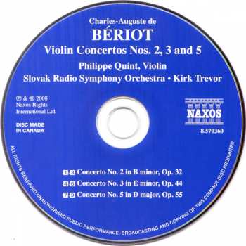 CD Slovak Radio Symphony Orchestra: Bériot: Violin Concertos Nos. 2, 3 and 5