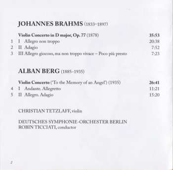 CD Johannes Brahms: Brahms/Berg Violin Concertos