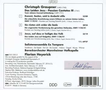 CD Christoph Graupner: Das Leiden Jesu - Passion Cantatas III