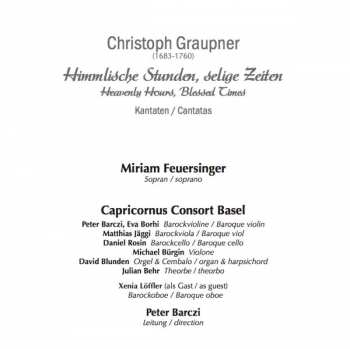 CD Christoph Graupner: Himmlische Stunden, Selige Zeiten