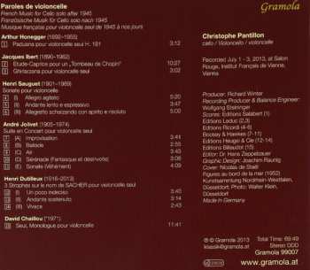 CD Christophe Pantillon: Paroles de Violoncelle