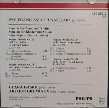 CD Clara Haskil: 4 Sonaten Für Klavier Und Violine KV 301/304/376 & 378 = 4 Sonatas For Piano And Violin