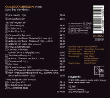 CD Alberto Mesirca: Song Book For Guitar