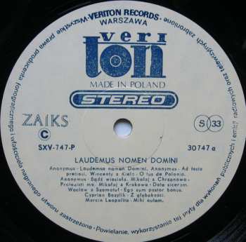 LP Collegium Musicae Sacrae: Laudemus Nomen Domini
