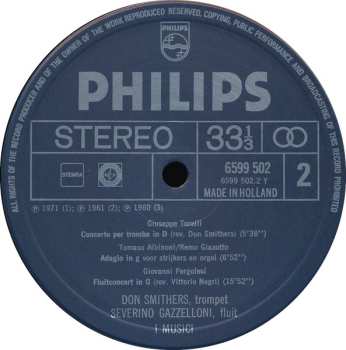 LP Giovanni Battista Pergolesi: De Klassieken 2 - Corelli - Kerstconcert; Albinoni - Adagio Hoboconcert; Torelli - Trompetconcert; Pergolesi - Fluitconcert