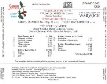 CD Benjamin Britten: String Quartet No. 3 ; Three Divertimenti
