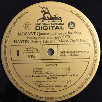 LP Cummings String Trio: Mozart Haydn Krommer Boccherini