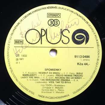 LP Czechoslovak Radio Dance Orchestra Bratislava: Spomienky
