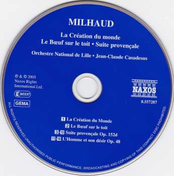 CD Darius Milhaud: La Création Du Monde / Le Bœuf Sur Le Toit • Suite Provençale
