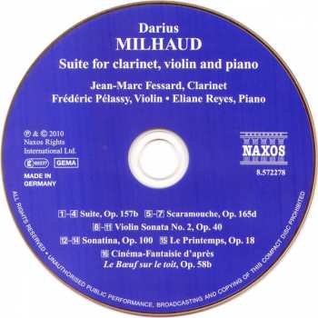CD Darius Milhaud: Suite For Clarinet, Violin And Piano / Scaramouche • Violin Sonata No. 2