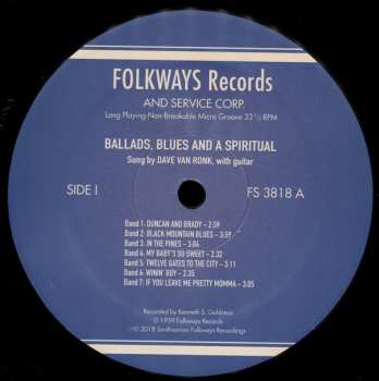 LP Dave Van Ronk: Dave Van Ronk Sings Ballads, Blues & A Spiritual 