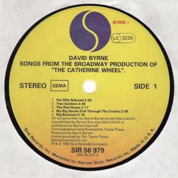 LP David Byrne: Songs From The Broadway Production Of  "The Catherine Wheel"