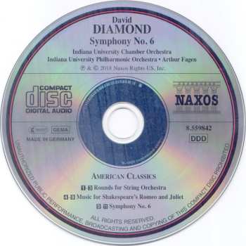 CD David Diamond: Symphony No. 6; Rounds; Romeo And Juliet