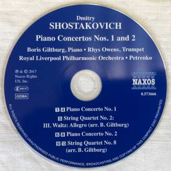 CD Dmitri Shostakovich: Piano Concertos Nos. 1 And 2 / String Quartet No. 8 (Arranged For Piano)