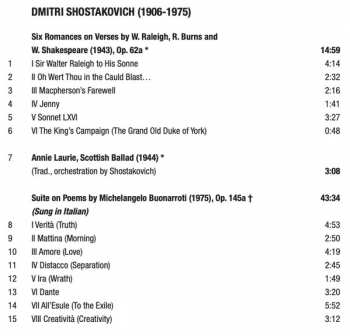 CD Dmitri Shostakovich: Six Romances On Verses By English Poets / Scottish Ballad / Suite On Poems By Michelangelo