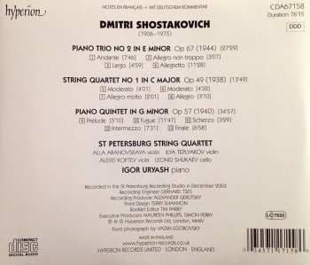 CD Dmitri Shostakovich: String Quartet No. 1 / Piano Quintet / Piano Trio No. 2