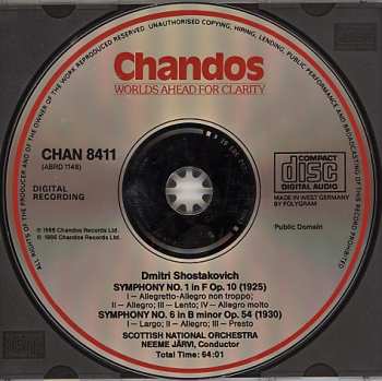 CD Dmitri Shostakovich: Symphony No. 1 In F Op. 10, Symphony No. 6 In B Minor Op. 54