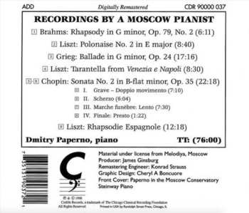 CD Dmitry Paperno: Recordings By A Moscow Pianist