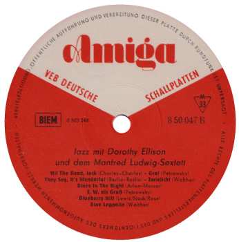 LP Dorothy Ellison: Jazz Mit Dorothy Ellison & Dem Manfred Ludwig-Sextett