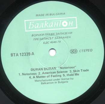 LP Duran Duran: Notorious