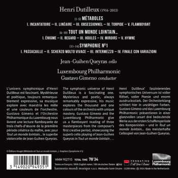 CD Henri Dutilleux: Tout Un Monde Lointain - Symphonie Nº 1 - Métaboles