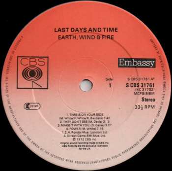 LP Earth, Wind & Fire: Last Days And Time