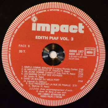 LP Edith Piaf: Edith Piaf Volume 3