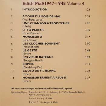 CD Edith Piaf: The Early Years/1947-1948, Volume 4 