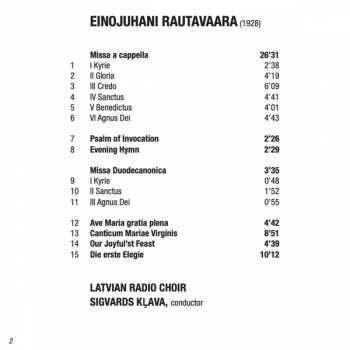 CD Einojuhani Rautavaara: Missa a cappella - Sacred Choral Works