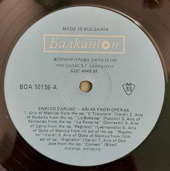 LP Enrico Caruso: Arias From Operas