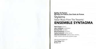 CD Ensemble Syntagma: Stylems, Italian Music From The Trecento