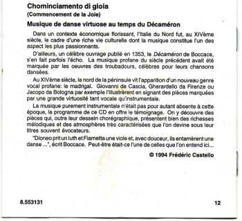CD Ensemble Unicorn: Chominciamento Di Gioia (Virtuoso Dance-Music From The Time Of Boccaccio's Decamerone)