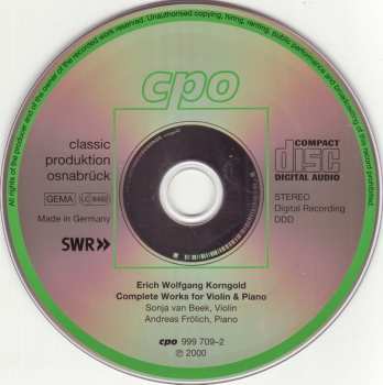 CD Erich Wolfgang Korngold: Complete Works For Violin & Piano