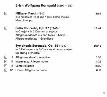CD Erich Wolfgang Korngold: Military March, Cello Concerto, Symphonic Serenade, Piano Concerto