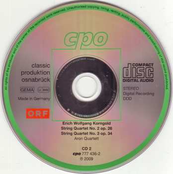2CD Erich Wolfgang Korngold: String Quartets 1–3 & Piano Quintet Op. 15