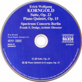 CD Erich Wolfgang Korngold: Suite, Op. 23 • Piano Quintet, Op. 15