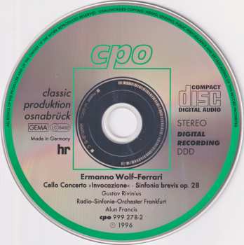 CD Alun Francis: Cello Concerto »Invocazione« ∙ Sinfonia Brevis Op. 28