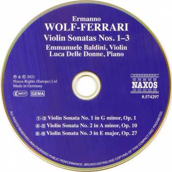 CD Ermanno Wolf-Ferrari: Violin Sonatas Nos. 1–3