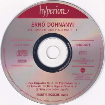 CD Ernst von Dohnányi: The Complete Solo Piano Music Volume One