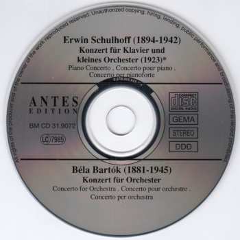 CD Béla Bartók: Konzert Für Klavier Und Kleines Orchester / Konzert Für Orchester