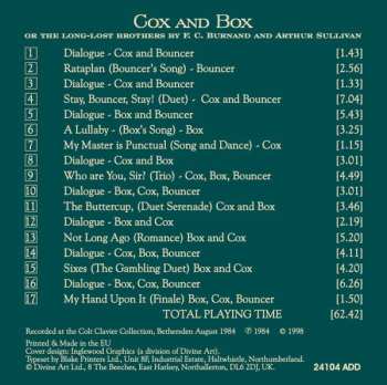CD Sir Arthur Sullivan: Cox And Box Or The Long-lost Brothers (Original 1866 Version)