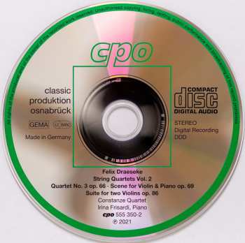 CD Felix Draeseke: String Quartets Vol. 2 (Quartet Op. 66, Scene Op. 69 ∙ Suite Op. 86)