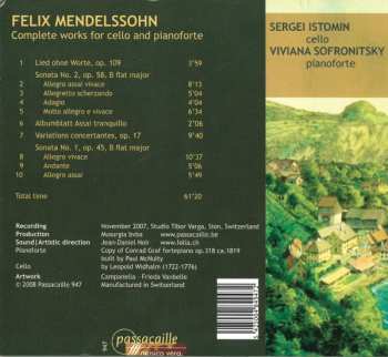 CD Felix Mendelssohn-Bartholdy: Complete Works For Cello And Pianoforte