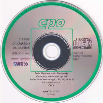 2CD Felix Mendelssohn-Bartholdy: Lieder Ohne Worte ∙ Variations Sérieuses