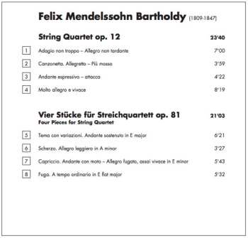 CD Felix Mendelssohn-Bartholdy: String Quartets, Op. 12 & Op. 81; String Quartet (1823)